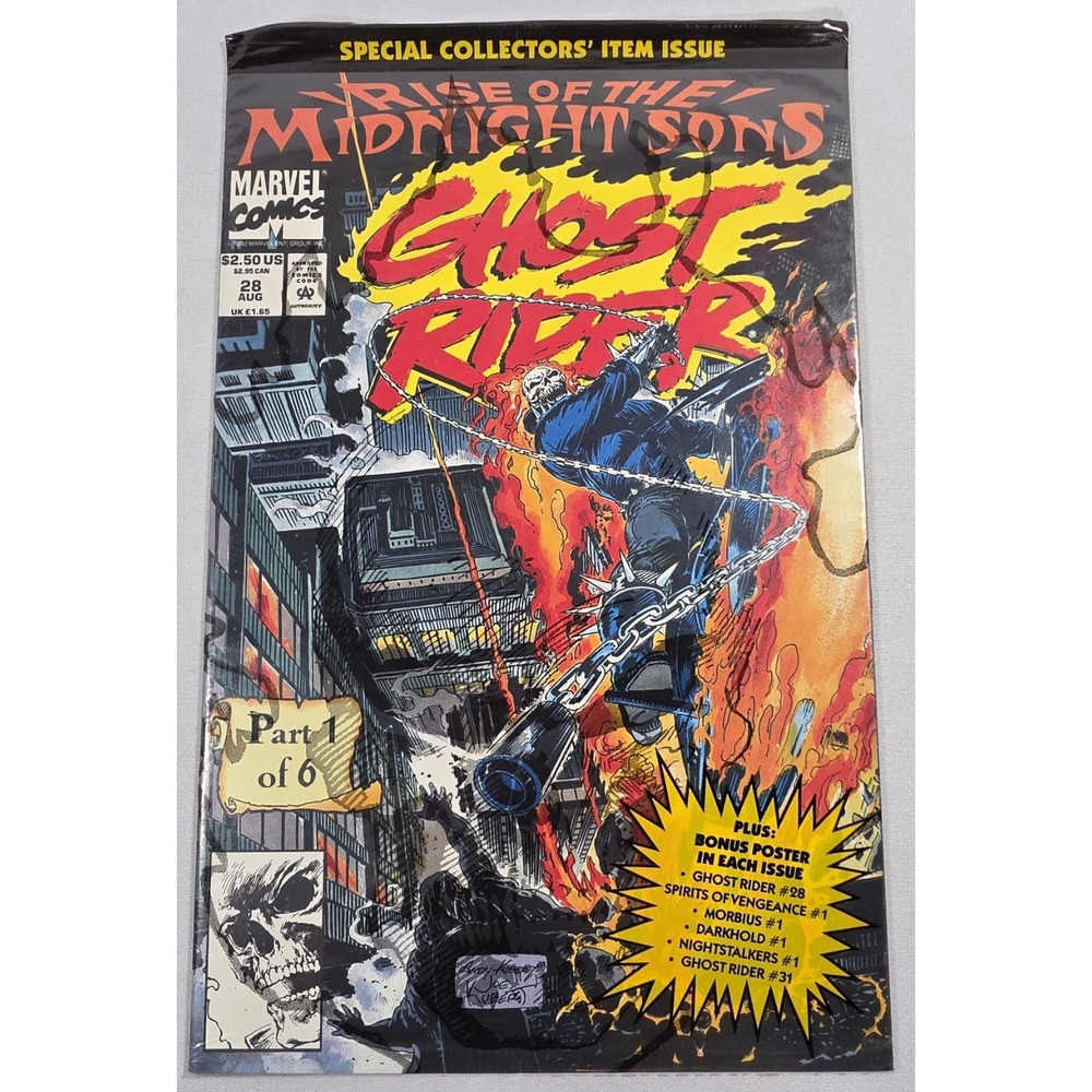 SEALED Ghost Rider 28 NM- 1st APP Midnight Sons w/ Poster Newsstand Variant HTF